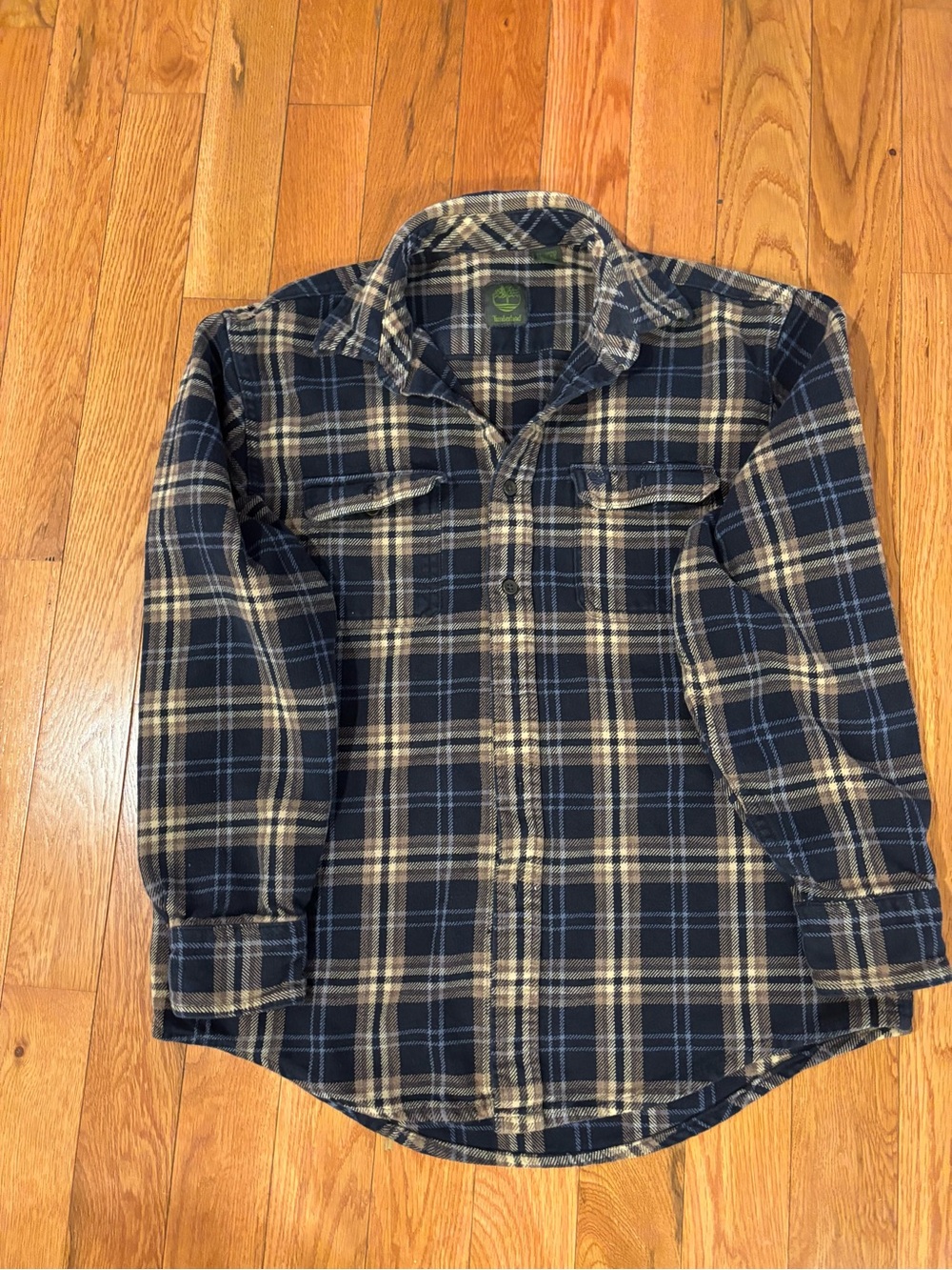 Timberland Men's Navy and Cream Plaid Flannel Shirt